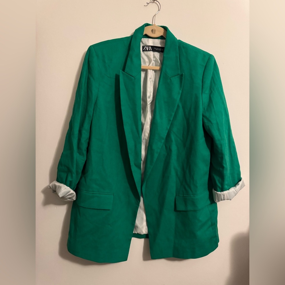 Zara Women's Green Linen Blazer - Picture 2 of 7